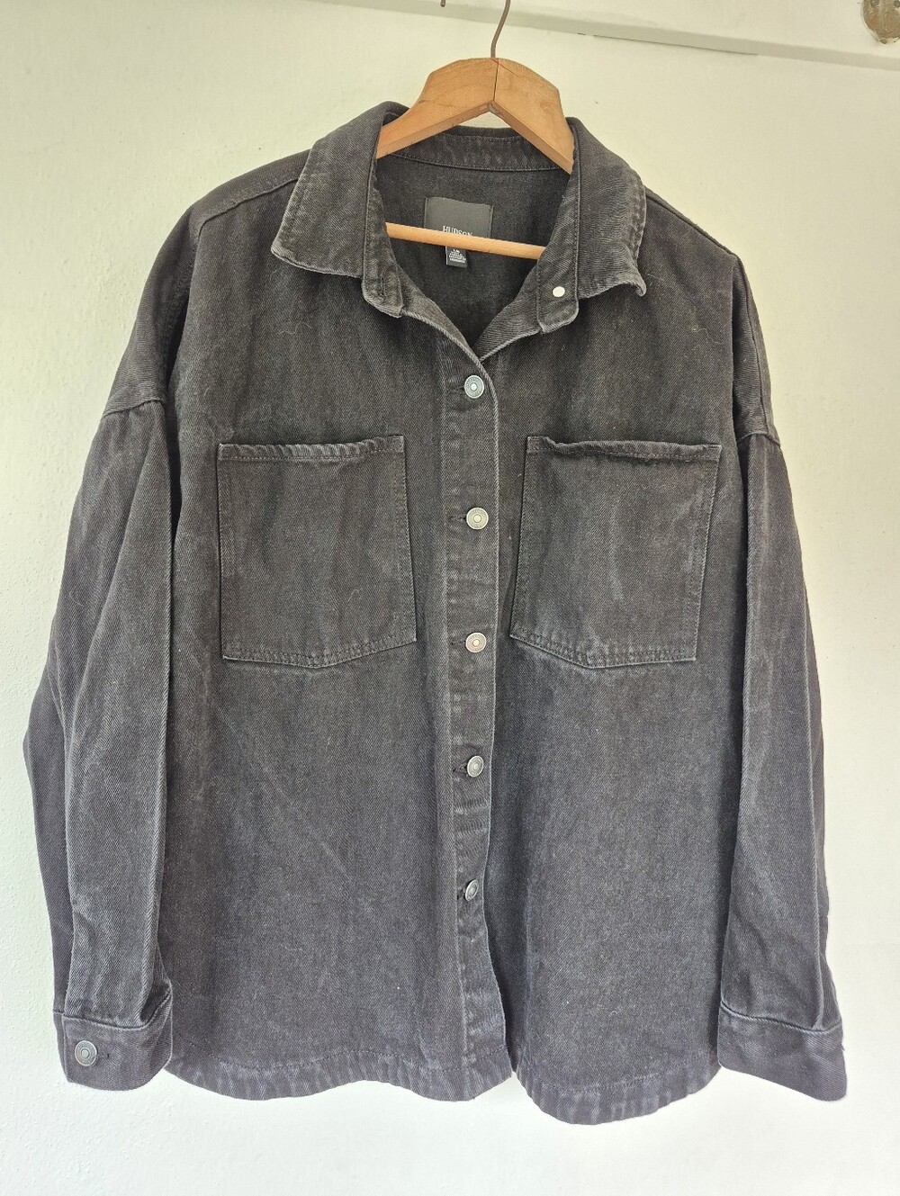 Hudson Denim Shirt Jacket Size Large 100% Cotton Washed Black
